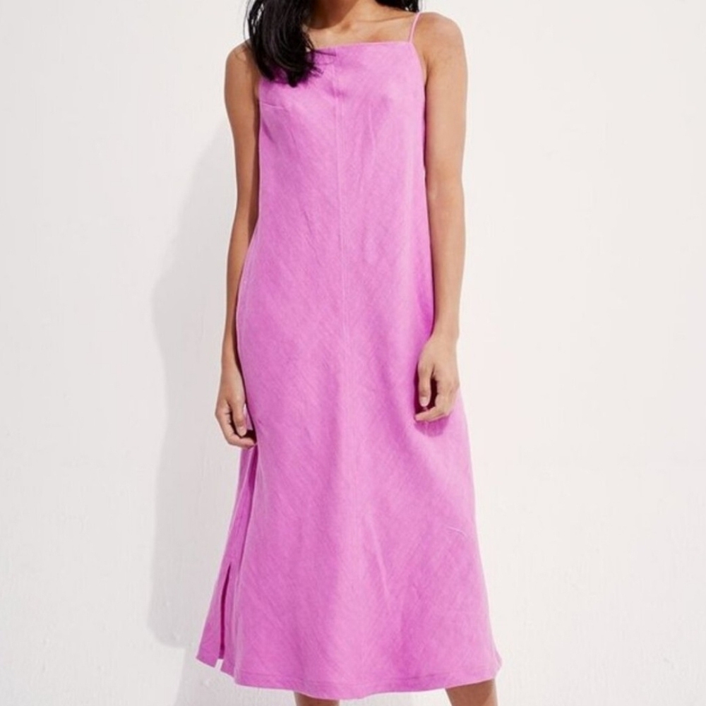 Back Beat Co. Magenta Linen Midi Spaghetti Strap Dress Size XS EUC!